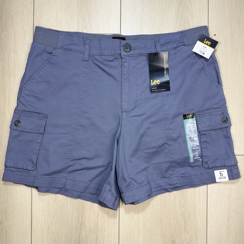 Lee Women's 16 Cargo Shorts Stretch Utility Pockets Blue 6" Inseam NWT Comfort‎